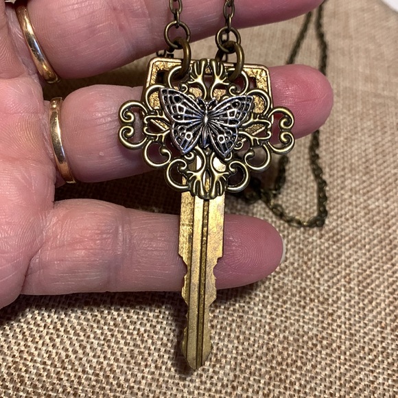 Hand Crafted Jewelry - Key Butterfly Filigree Necklace One of a kind Handmade